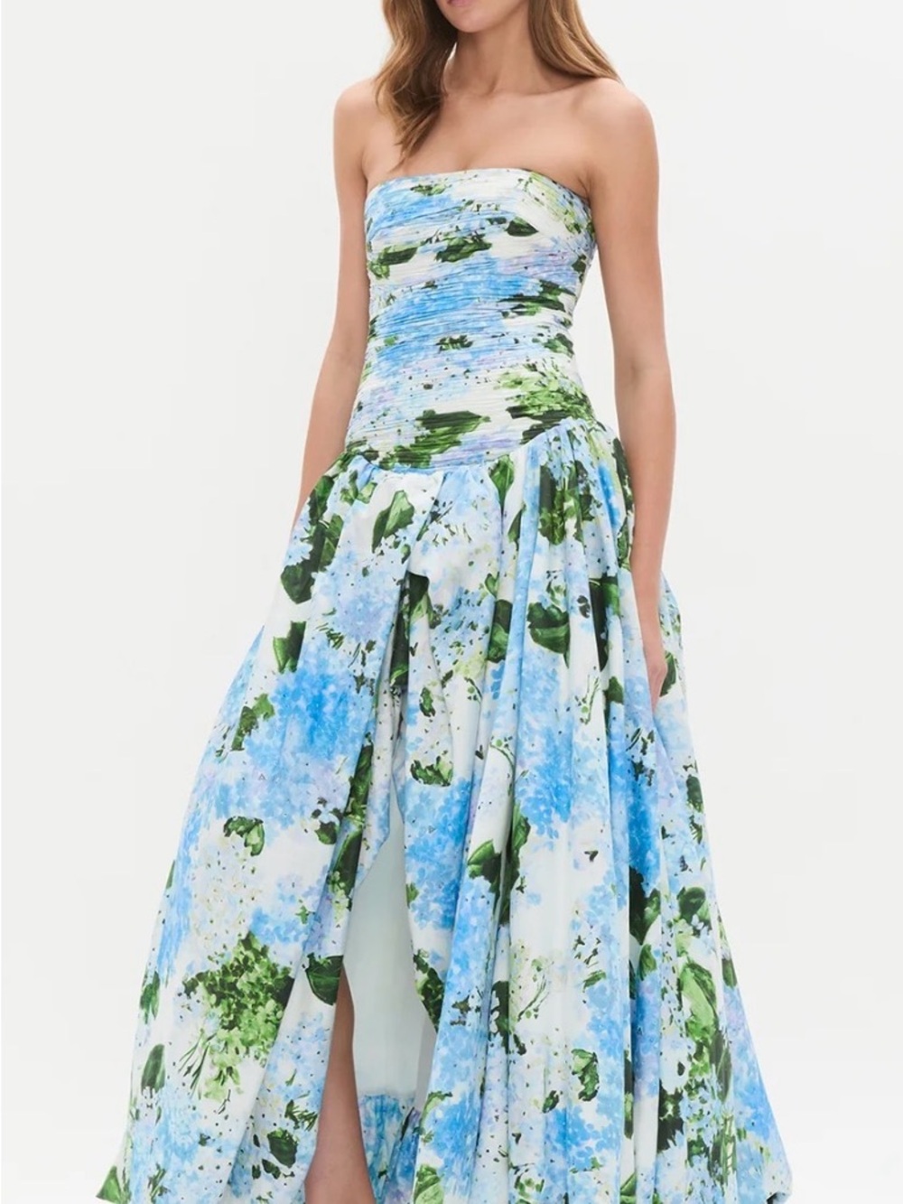 Aje Strapless Blue & Green Floral Maxi Gown